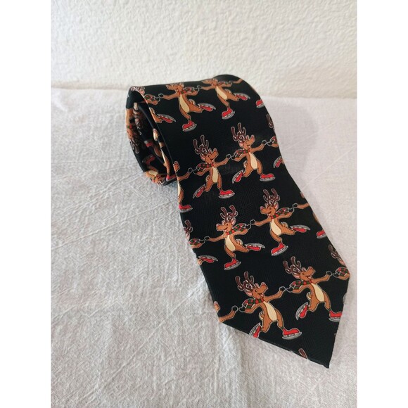 Addiction Men's 100% Polyester Tie Christmas Reindeers Skating - Picture 1 of 5